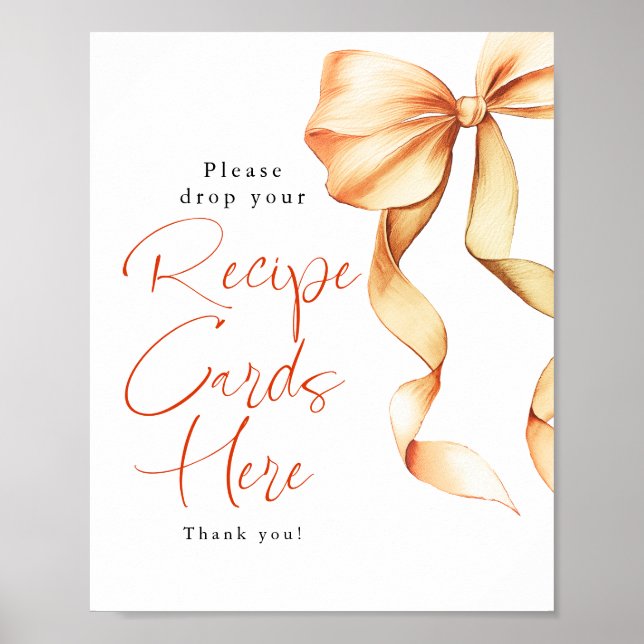 Recipe Cards Terracotta Bow Bridal Shower Sign (Front)