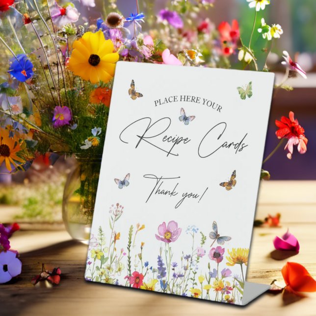 Recipe Cards Wildflower Butterflies Bridal Shower Pedestal Sign (Creator Uploaded)