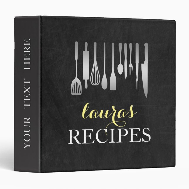 Recipe Chalkboard Black Cooking Personalize 3 Ring Binder (Front/Spine)