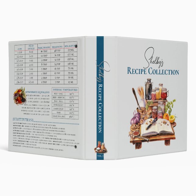 Recipe Collection Organizer Herbs Spices Gray Blue 3 Ring Binder (Background)