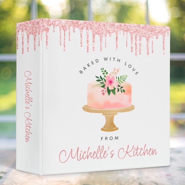 Recipe Cookbook Blush Pink Cake Glitter Drips Chef 3 Ring Binder (Creator Uploaded)