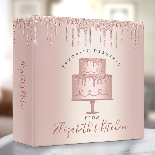 Recipe Cookbook Cake Bakery Rose Gold Glitter Drip 3 Ring Binder (Creator Uploaded)