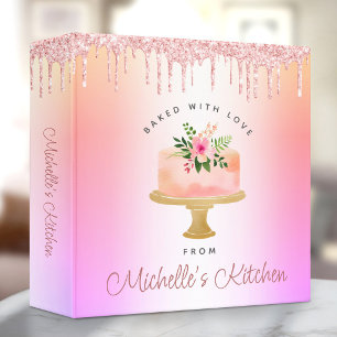 Recipe Cookbook Cake Glitter Pink Purple Ombre 3 Ring Binder