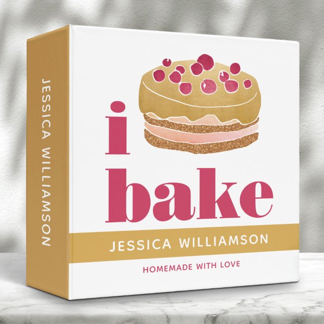 Recipe Cookbook Cake Gold Burgundy Red Bake Bold 3 Ring Binder (Creator Uploaded)