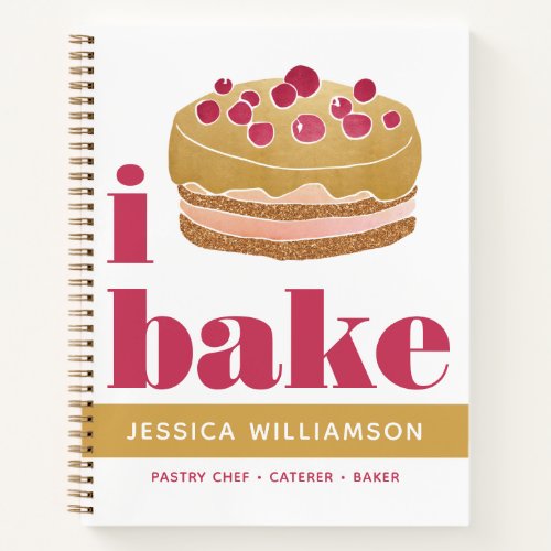 Recipe Cookbook Cake Gold Burgundy Red Bake Modern Notebook