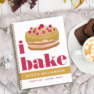 Recipe Cookbook Cake Gold Burgundy Red Bake Modern Notebook
