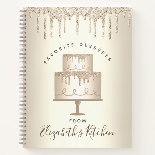 Recipe Cookbook Cake Gold Glitter Drip Bakery Chef Notebook