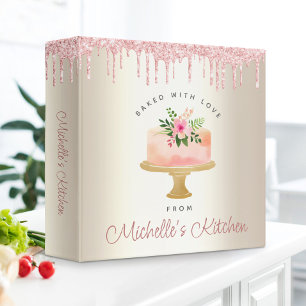 Recipe Cookbook Cake Pink Glitter Drip Gold Baking 3 Ring Binder