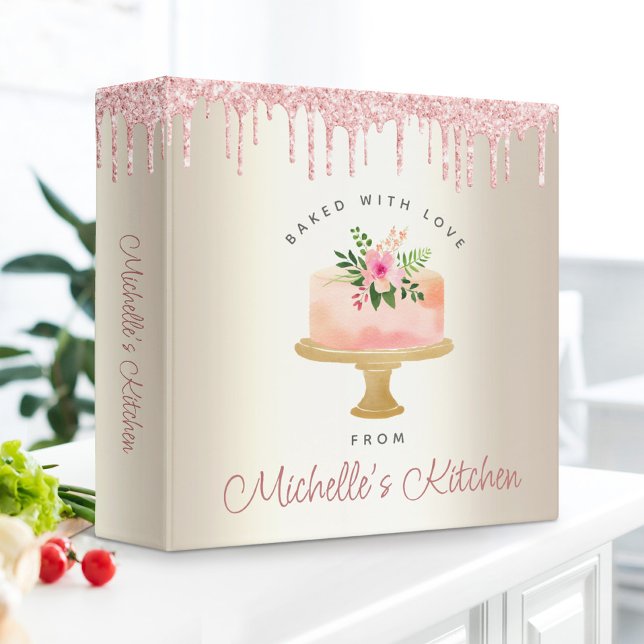 Recipe Cookbook Cake Pink Glitter Drip Gold Baking 3 Ring Binder (Creator Uploaded)