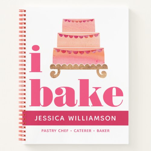 Recipe Cookbook Cake Pink Orange Gold Bake Modern Notebook