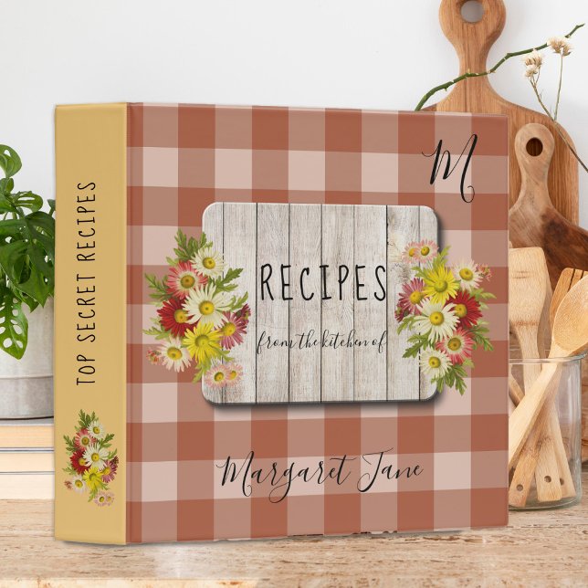 Recipe cookbook country kitchen family monogrammed 3 ring binder (Creator Uploaded)
