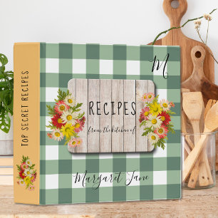 Recipe cookbook country kitchen family monogrammed 3 ring binder