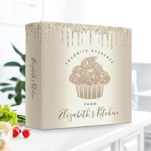 Recipe Cookbook Cupcake Bakery Gold Glitter Drips 3 Ring Binder