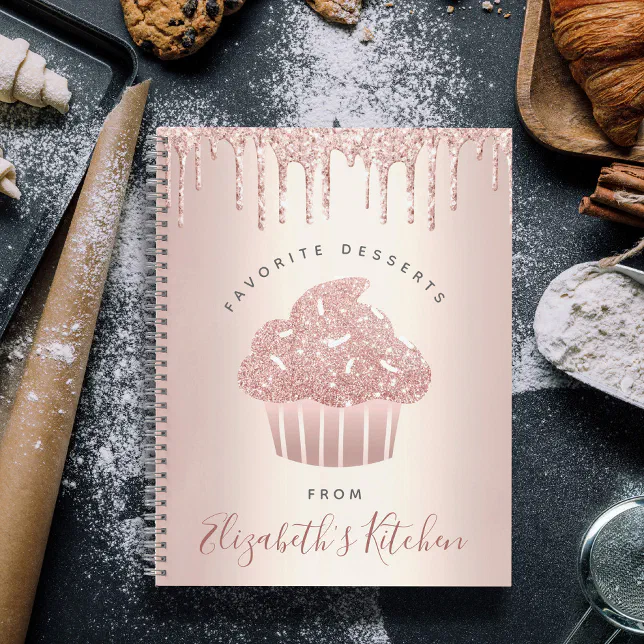 Recipe Cookbook Cupcake Bakery Rose Gold Glitter Notebook Zazzle