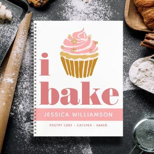 Recipe Cookbook Cupcake Pink Gold Bake Modern Bold Notebook