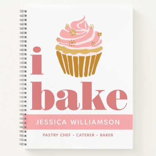 Recipe Cookbook Cupcake Pink Gold Bake Modern Bold Notebook