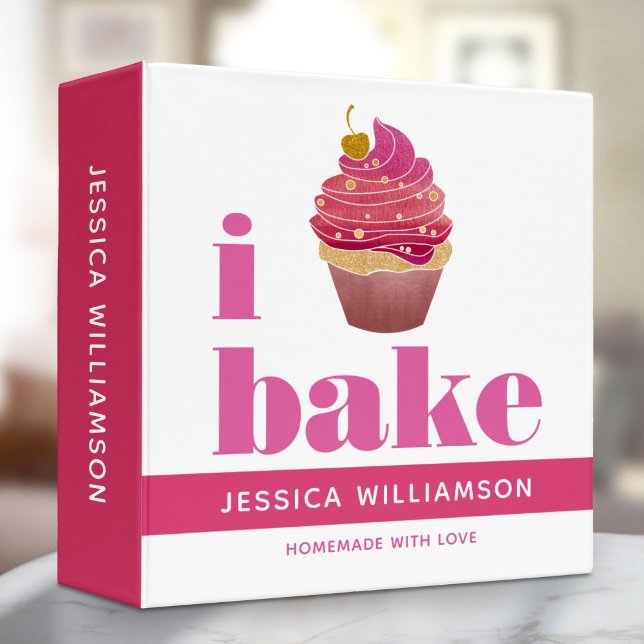 Recipe Cookbook Cupcake Pink Red Gold Bake Bold 3 Ring Binder (Creator Uploaded)