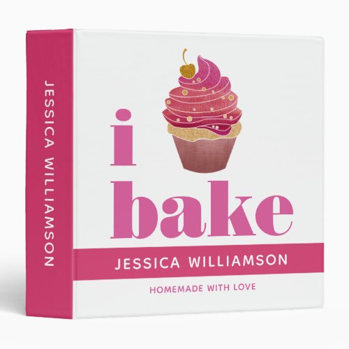 Recipe Cookbook Cupcake Pink Red Gold Bake Bold 3 Ring Binder