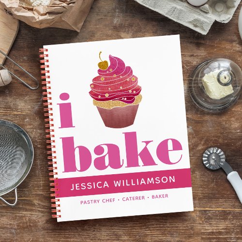 Recipe Cookbook Cupcake Pink Red Gold Bake Modern Notebook