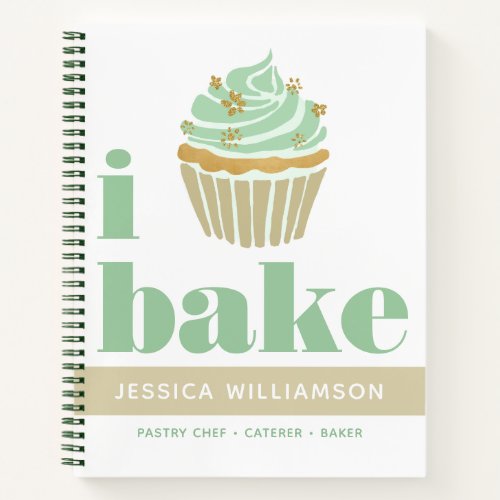 Recipe Cookbook Cupcake Retro Green Gold Bake Bold Notebook