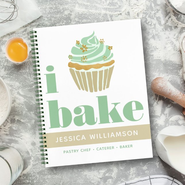 Recipe Cookbook Cupcake Retro Green Gold Bake Bold Notebook (Creator Uploaded)
