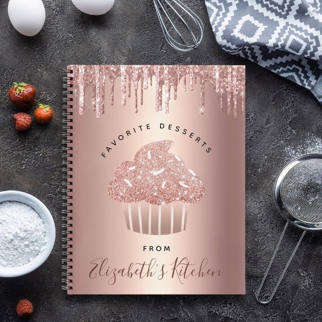 Recipe Cookbook Cupcake Rose Gold Copper Glitter Notebook (Creator Uploaded)