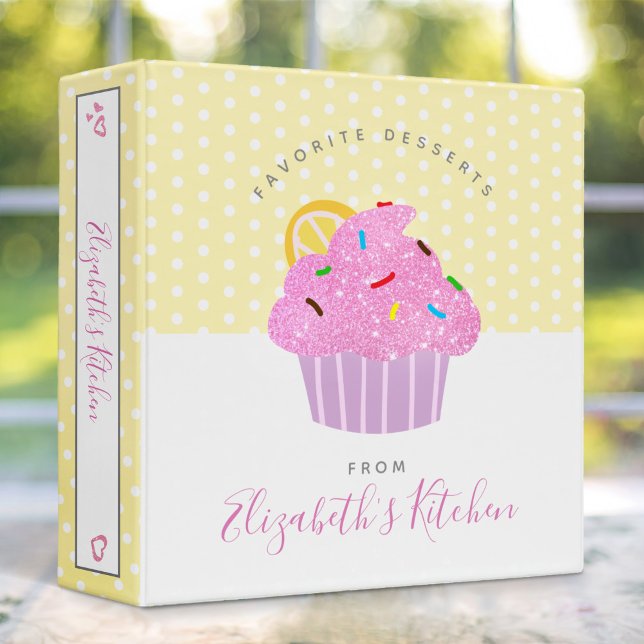 Recipe cookbook cupcake yellow dots sweet modern  3 ring binder (Creator Uploaded)