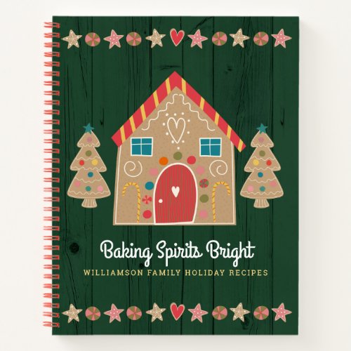 Recipe Cookbook Cute Gingerbread Rustic Green Wood Notebook