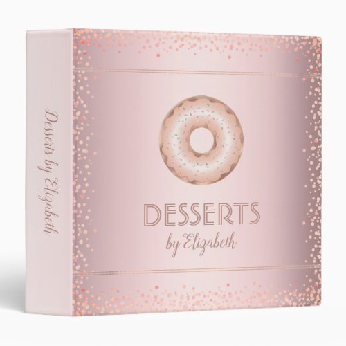 Recipe cookbook doughnut rose gold glitter modern  3 ring binder