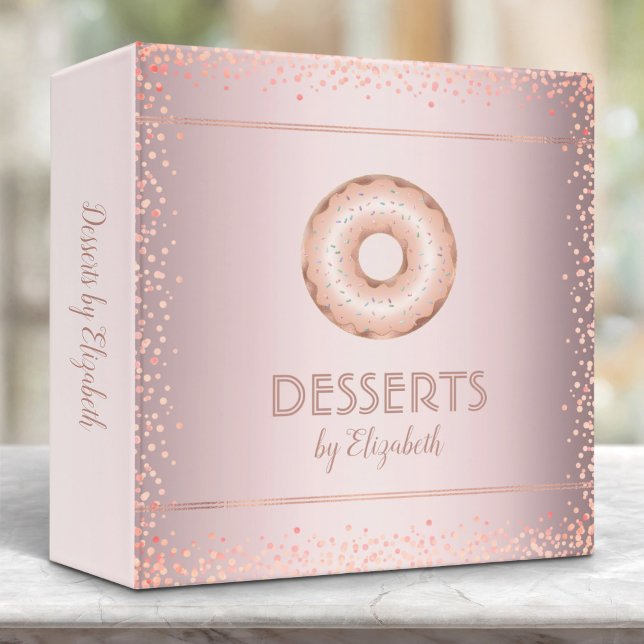 Recipe cookbook doughnut rose gold glitter modern  3 ring binder (Creator Uploaded)