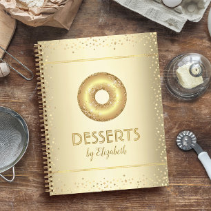 Recipe cookbook gold glitter doughnut modern chic notebook