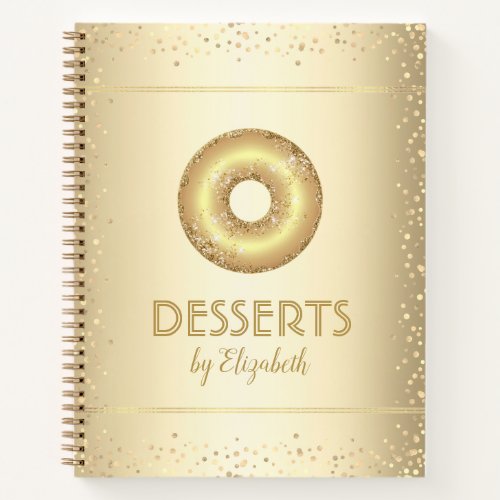 Recipe cookbook gold glitter doughnut modern chic notebook