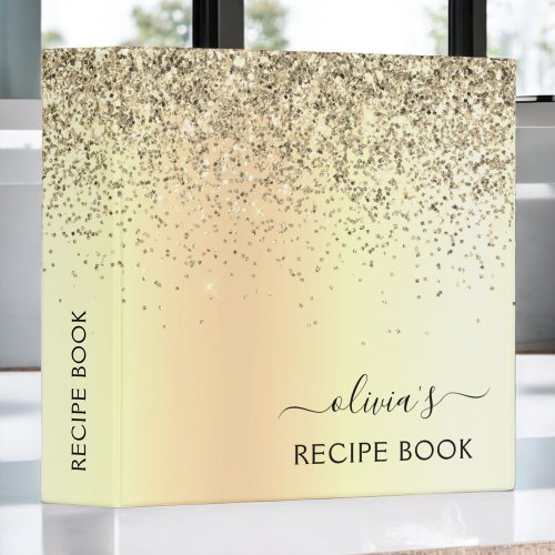 Recipe Cookbook Gold Glitter Monogram 3 Ring Binder