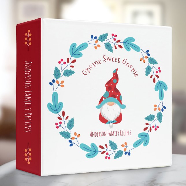 Recipe Cookbook Holiday Gnome Floral Wreath Modern 3 Ring Binder (Choose from 3 color combos! Check out coordinating collection below.)