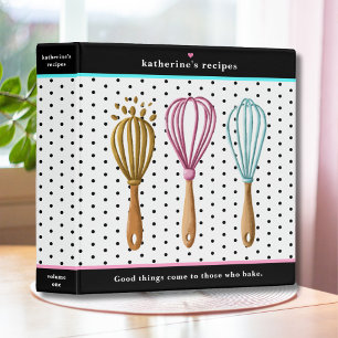 Recipe Cookbook Modern Chic Whisks Dots 3 Ring Binder