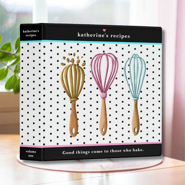 Recipe Cookbook Modern Chic Whisks Dots 3 Ring Binder (Creator Uploaded)