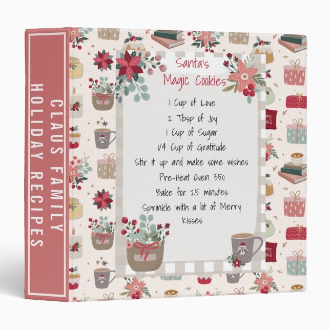 Recipe cookbook pattern Christmas family 3 Ring Binder (Front/Spine)