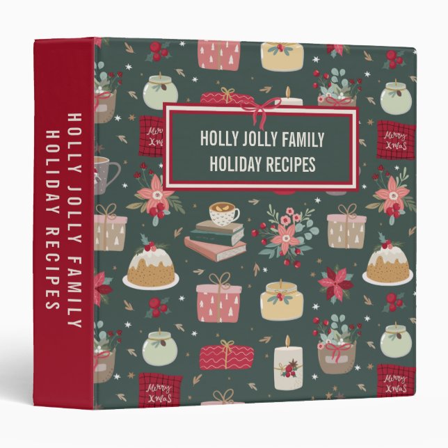 Recipe cookbook pattern Christmas family 3 Ring Binder (Front/Spine)