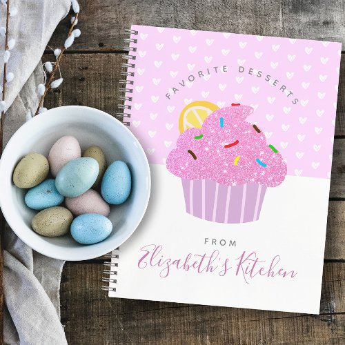 Recipe cookbook pink cupcake hearts modern sweet notebook