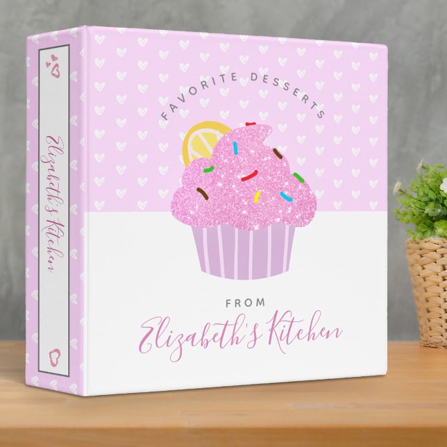 Recipe cookbook pink cupcake hearts sweet modern 3 ring binder (Creator Uploaded)