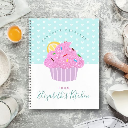 Recipe cookbook pink cupcake sweet heart turquoise notebook