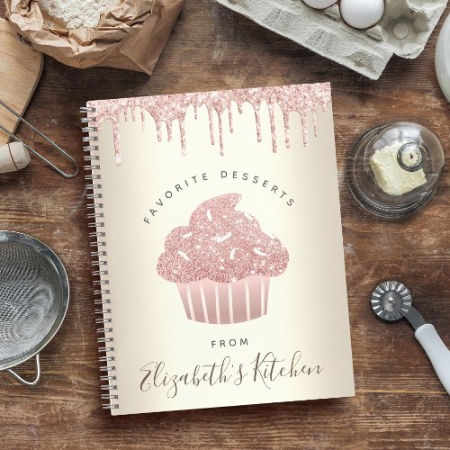 Recipe Cookbook Pink Glitter Cupcake Bakery Gold Notebook