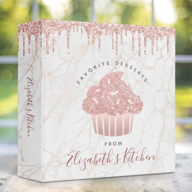Recipe Cookbook Pink Glitter Cupcake Bakery Marble 3 Ring Binder (Creator Uploaded)