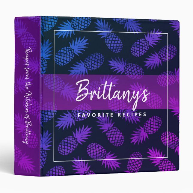 Recipe cookbook purple blue ombre pineapple bold 3 ring binder (Front/Spine)