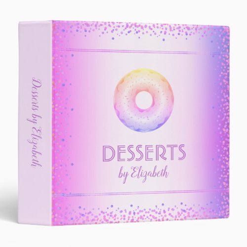 Recipe cookbook purple rainbow glitter doughnut 3 ring binder