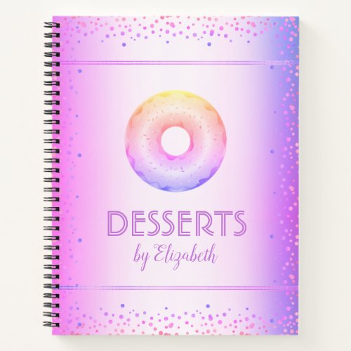 Recipe cookbook purple rainbow glitter doughnut notebook