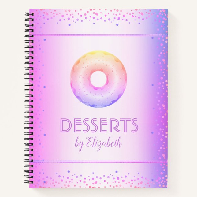 Recipe cookbook purple rainbow glitter doughnut notebook (Front)