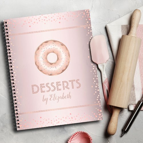 Recipe cookbook rose gold glitter doughnut modern notebook