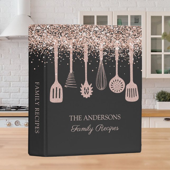Recipe Cookbook Rose Gold Glitter Kitchen Utensils Mini Binder (Creator Uploaded)