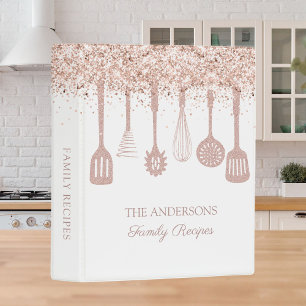 Recipe Cookbook Rose Gold Glitter Kitchen Utensils Mini Binder